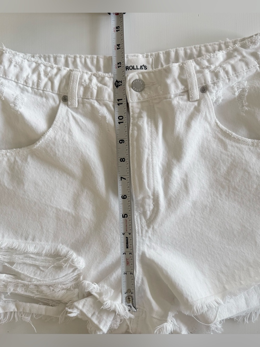 ROLLA'S White Distressed Denim Shorts Dusters high rise slim Size 31 - Picture 6 of 8